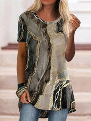 Marbling Print Crew Neck Short Sleeves T-shirt