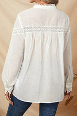 Solid Color Lace Stand Collar Long Sleeves Blouse