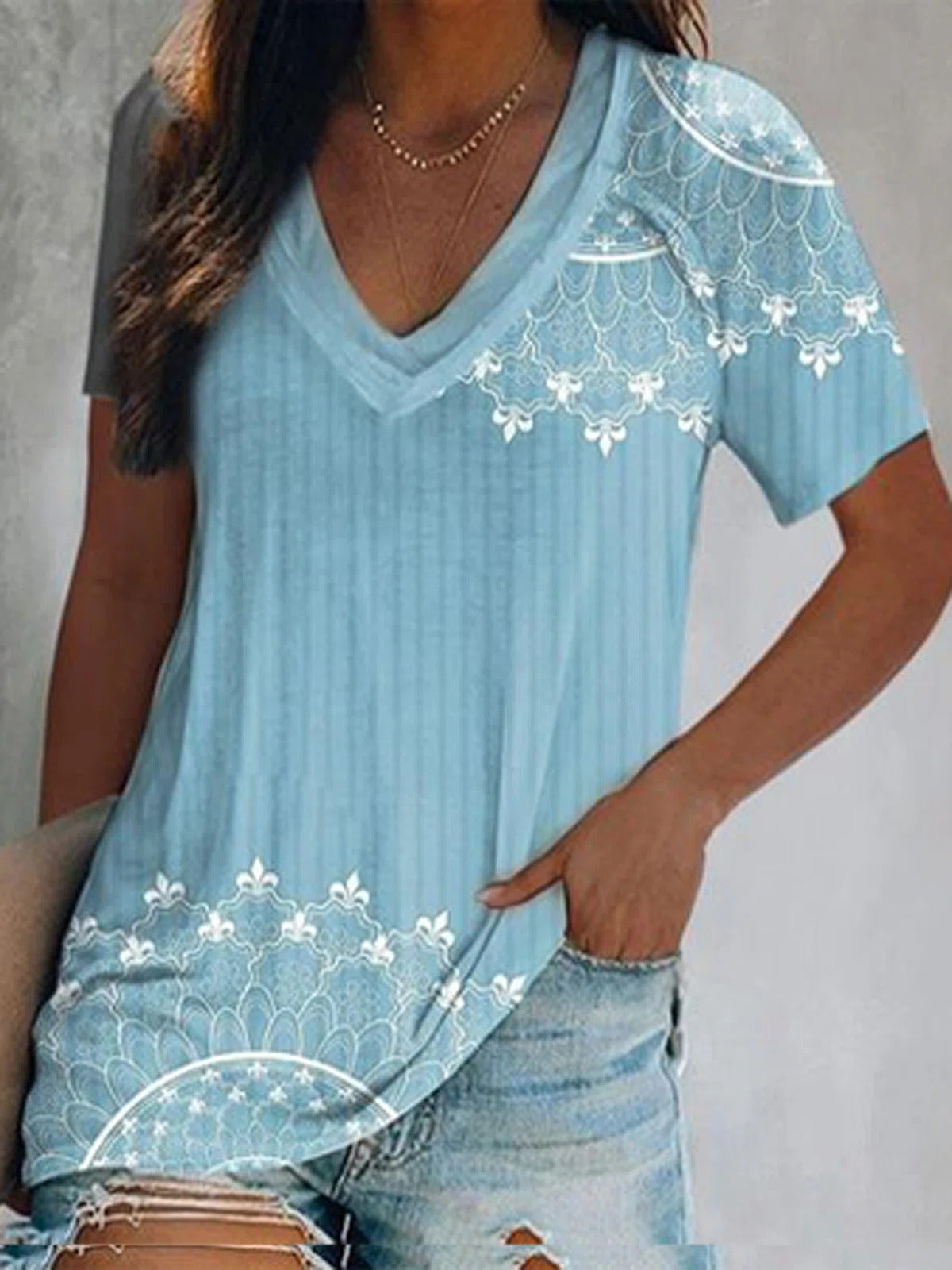 Mandala Tribal Print V-neck Short Sleeves T-shirt