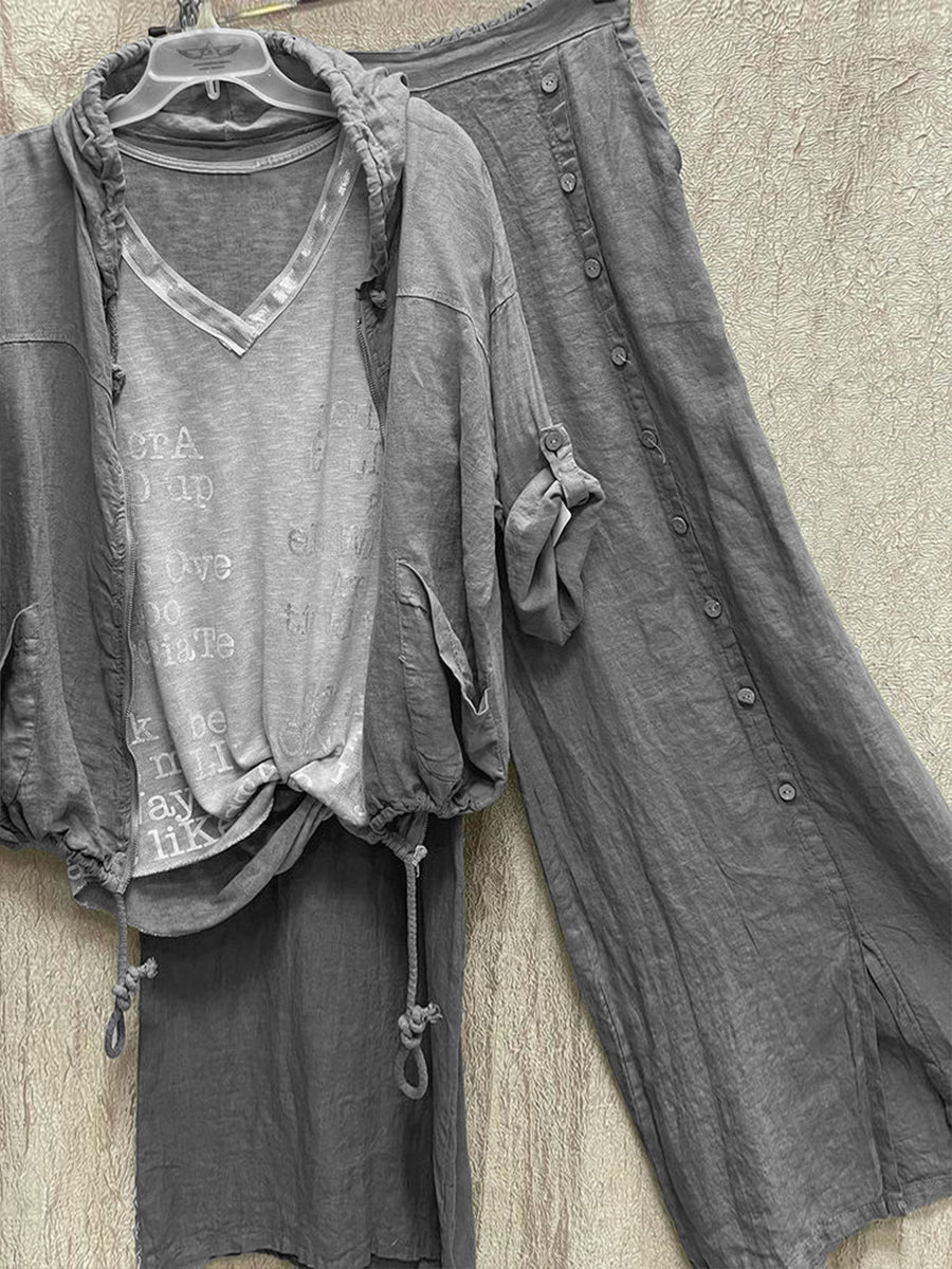 Solid Color Zipper Hooded Long Sleeves Two Piece Suit
