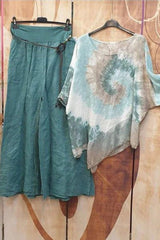 Tie-dye Print Irregular Hem Short Sleeves Two Piece Suit