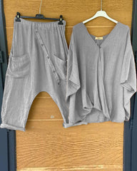 Solid Color Casual Irregular Hem Short Sleeves Two Piece Suit